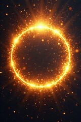 Poster - Abstract glowing gold circle, ethereal light rays emanating outwards, sparkle, orange