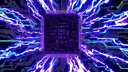 Fototapete - Glowing neural connections transmitting signals, creating a futuristic and microscopic sci-fi atmosphere