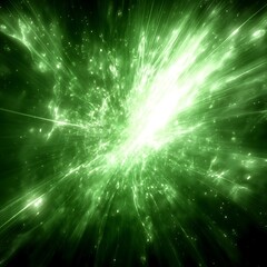 Wall Mural - radiant green energy burst exploding in space as abstract background concept illustration