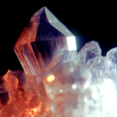 Aufkleber - Bright, lustrous crystals shimmer with pure blue and warm orange reflections. Their glow stands out against the deep, dark background, adding to the sense of magic
