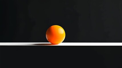 Wall Mural - orange sphere balanced on edge, dark background, minimalist. still life photography, website design