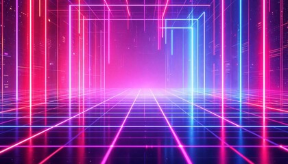 Wall Mural - Cyberpunk Gridscape, Neon Lights and Futuristic Perspective Design