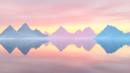 Canvas Print - Serene Pastel Mountains Reflecting on Water Surface Under a Tranquil Sky During Twilight Time