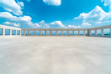 Wall Mural - Empty Rooftop Concrete Structure, Sky Background Illustration