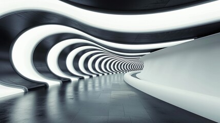 Futuristic corridor with curved lines in modern architecture design