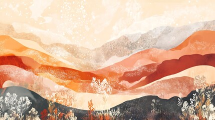 Wall Mural - Abstract Mountain Range at Dawn: A Serene Watercolor Landscape