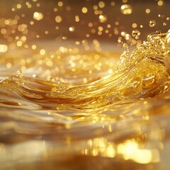 golden liquid wave with bokeh lights creating a luxurious and abstract background