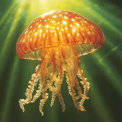Wall Mural - vibrant jellyfish floating gracefully under sunlit sea waters revealing oceanic beauty and depth