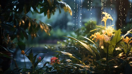 Wall Mural - garden rain plants