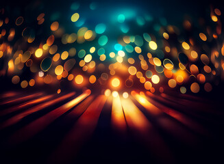 Wall Mural - dreamy abstract background with blurred bokeh lights. warm yellow and orange tones blend with cool g