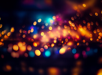 Wall Mural - blurred lights create a festive bokeh background with warm gold, orange, and cool blue and purple to