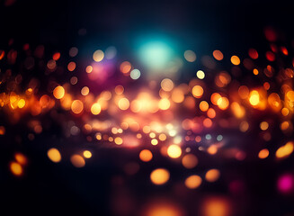 Wall Mural - blurred lights create a festive bokeh effect, blending warm orange and yellow with cool blue and pur