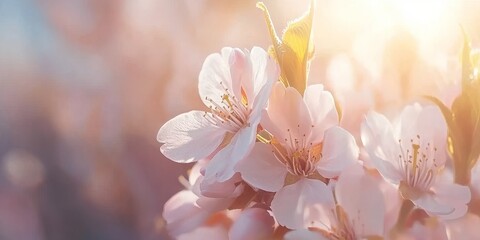 Canvas Print - Delicate Cherry Blossoms in Full Bloom, Bright Daylight, Soft Focus, Vivid Colors, Bokeh Background