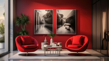 Wall Mural - room red chairs