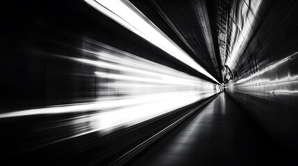 Leinwandbilder - Subway Tunnel, Fast Train, Black and White, Motion Blur, Urban Scene, Potential Stock Photo