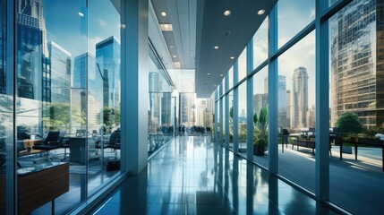 Wall Mural - cityscape business hallway with glass windows