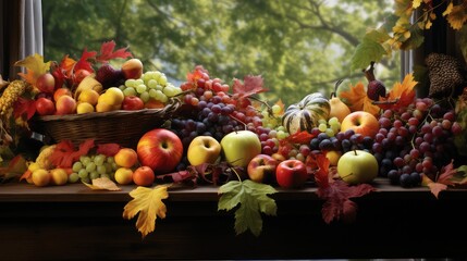 Wall Mural - seasonal fall table leaves