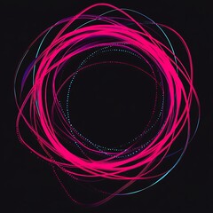 Canvas Print - Abstract swirling circles in vibrant pinks and blues on a black background. Possible use Graphic design, digital art