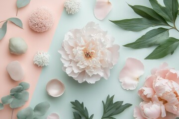 Wall Mural - A delicate peony-themed background with a single bloom as the focal point, surrounded by soft pastel pink accents.