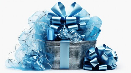 Canvas Print - bow blue gift wrapping transparent background