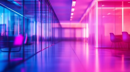 Wall Mural - Neon Nights: A Futuristic Office Corridor