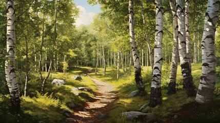 Wall Mural - shadows birch tree landscape