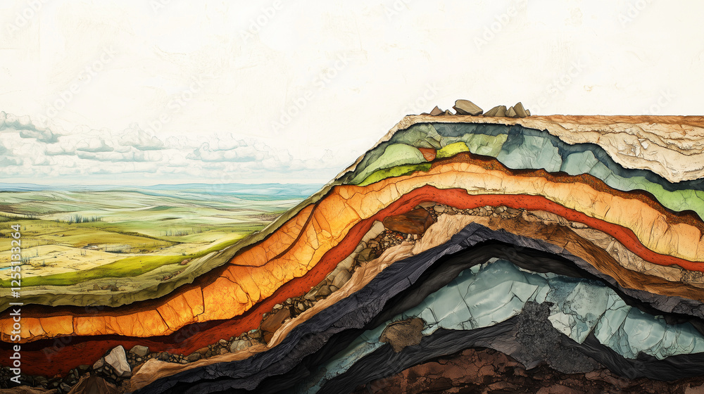 Geological cross-section of the Earth showing different layers of soil ...