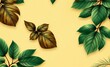 © Global Perspectives - Vintage tropical green brown leaves beige background golden texture luxury mural premium wallpaper 3d painting illustration watercolor design seamless border generative ai 3d wallpaper wallpaper backg