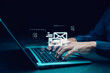 © Bussarin - Businessman sending email by laptop computer to customer, business contact and communication, email icon, email marketing concept, send e-mail or newsletter, online working internet network.