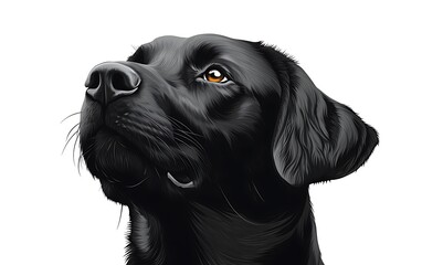 Canvas Print - Black Labrador Dog Portrait, Looking Up, Digital Art,  Animal Illustration