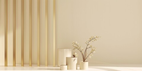 Aufkleber - A minimalist aesthetic featuring a light gold backdrop, Minimalist design elements arranged symmetrically, Modern minimalist style