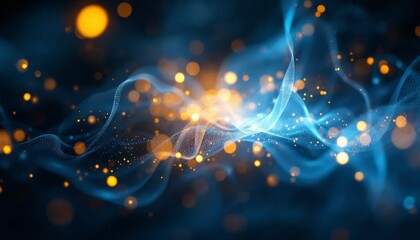 Wall Mural - abstract light emitting blue waves emanating against a dark background