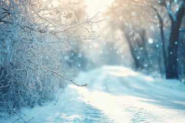 Wall Mural - Abstract Winter Design with Snowy  Blurred Background.