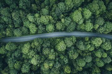 Poster - Winding road vanishing into the lush greenery of a dense forest. Generative AI