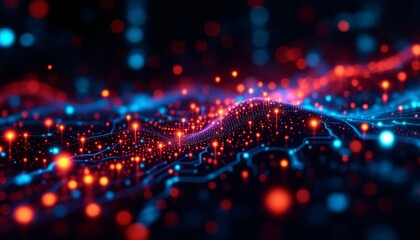 Wall Mural - abstract neural network representation with glowing data points and circuit paths