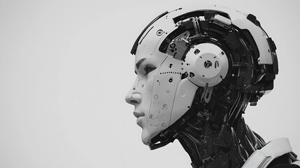 futuristic robot head profile, abstract, technology, innovation, possible use for science fiction or