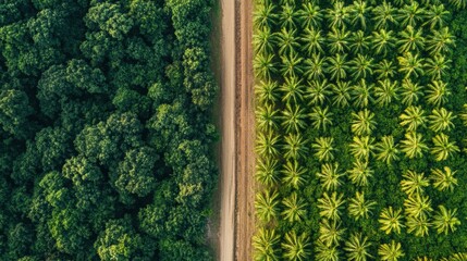 Aufkleber - Winding road vanishing into a lush greenery of a dense forest with vibrant palm trees along the way. Generative AI