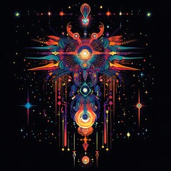 Wall Mural - Abstract cosmic design, vibrant colors, celestial patterns, spiritual art, graphic print