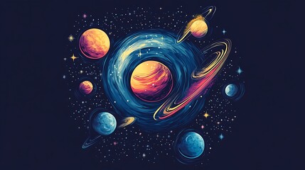 Wall Mural - Colorful space planets swirling galaxy, abstract art print, possible use for posters, apparel or wall art