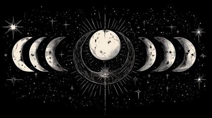Wall Mural - Lunar Phases, Celestial Art, Mystical Design.  Possible Use Spiritual Art Print