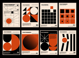 artworks, posters inspired postmodern of vector abstract dynamic symbols with bold geometric shapes,