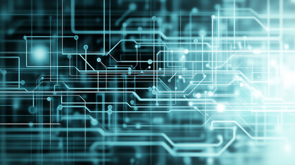Wall Mural - digital circuitry abstract: an abstract close-up image depicting a complex network of glowing teal a