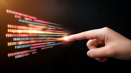 Wall Mural - digital touch: a fingertip gently touches a stream of vibrant digital data, symbolizing connection, 