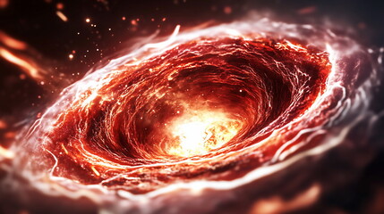 Fototapete - Swirling Cosmic Vortex with Fiery Flames and Luminous Light in a Dark Space Environment