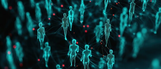 Wall Mural - digital network of human figures representing social connections and interactions, illustrating onli