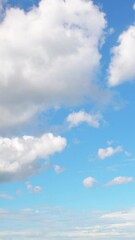 Wall Mural - Big white clouds slowly floating across the blue sky. Background with a calm summer sky.