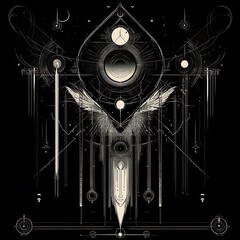Wall Mural - Angelic wings, cosmic design, dark background, spiritual art, album cover