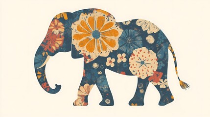 Canvas Print - Floral Elephant Silhouette, Decorative Animal Design, Art Print, Home Decor