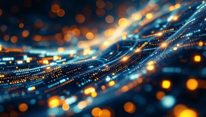 Wall Mural - intricate network visualisation with flowing luminous data streams