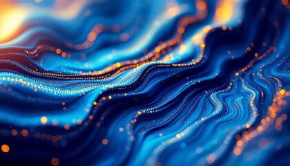 Wall Mural - luminous data streams flowing across a digital aqueous landscape